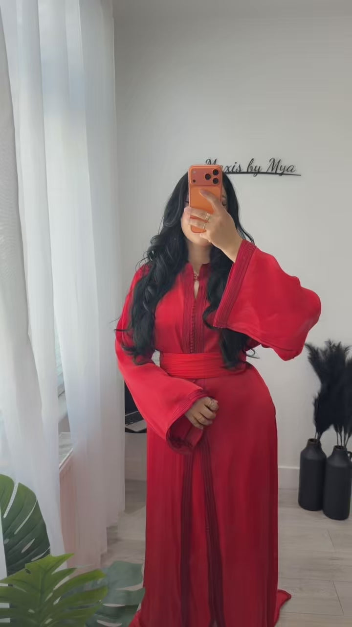 Organza Classic Red Belted Kaftan