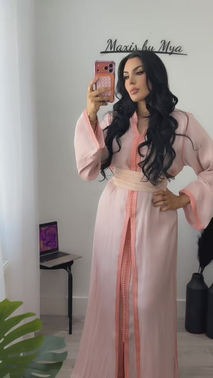 Organza Classic Pink Belted Kaftan