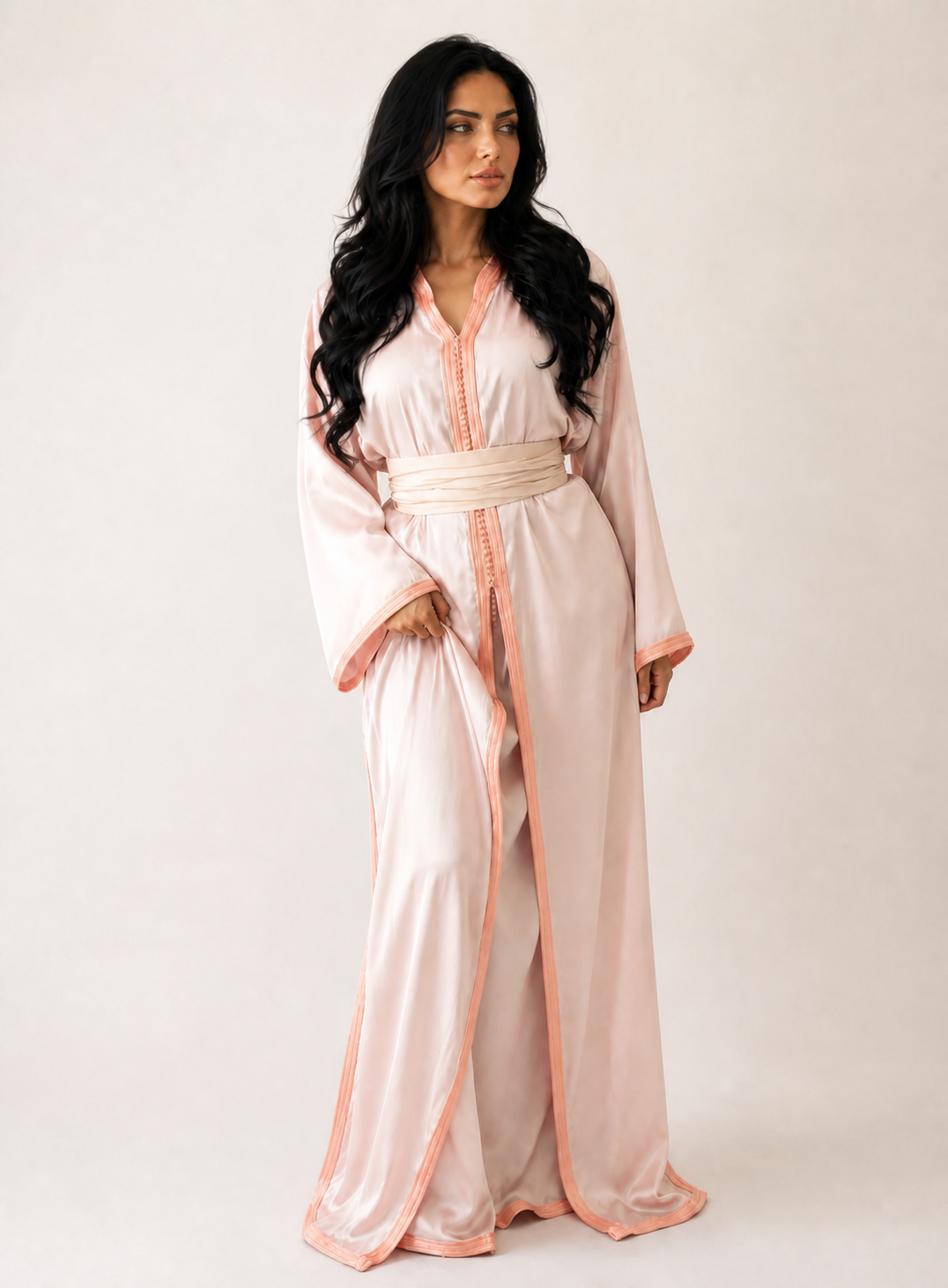 Organza Classic Pink Belted Kaftan