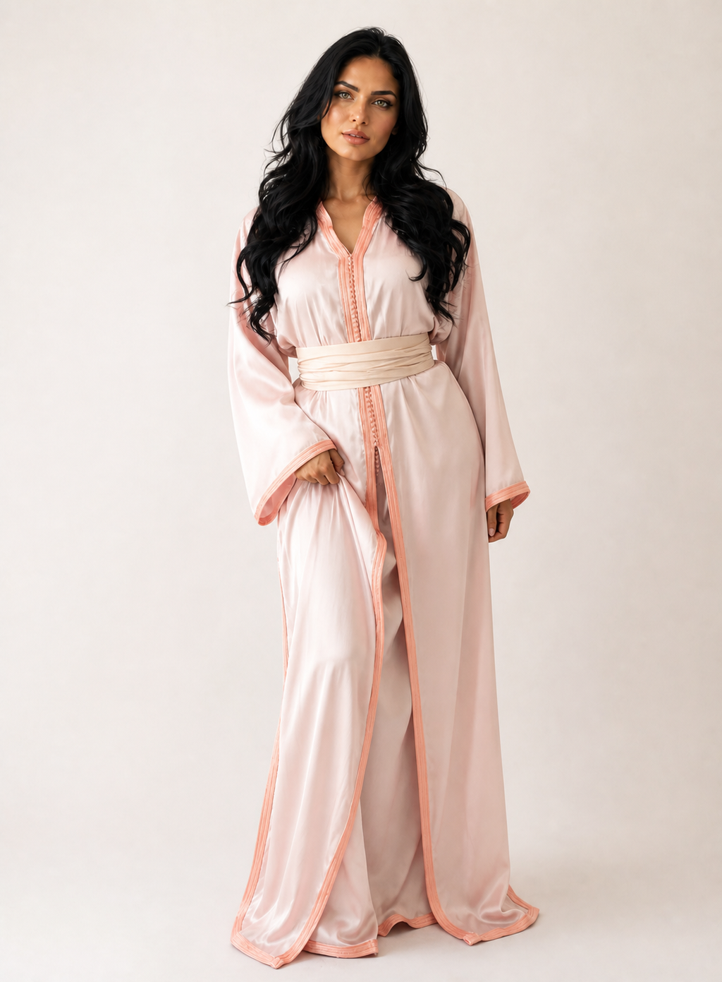 Organza Classic Pink Belted Kaftan
